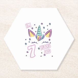 Kids Unicorn 7th birthday i'm 7 years old girl uni Paper Coaster