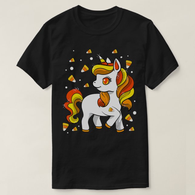 Kids Unicorn Candy Corn  Girls Halloween  T-Shirt (Design Front)