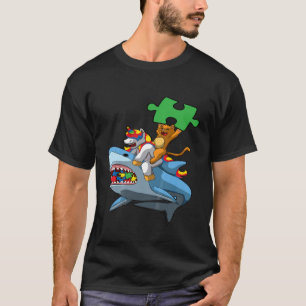 Kids Unicorn Cat Riding Shark Autism Awareness Cut T-Shirt