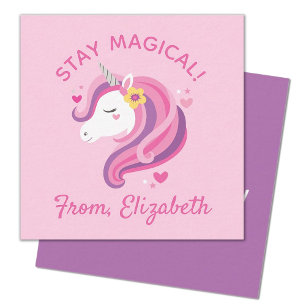 Kids Unicorn Face Pink Valentines Day Note Card