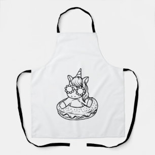 Kids Unicorn In A Doughnut For Colouring Paint Gir Apron
