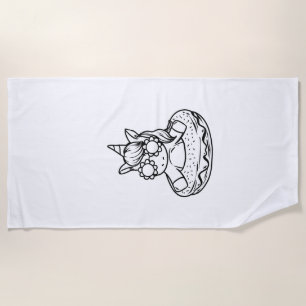 Kids Unicorn In A Doughnut For Colouring Paint Gir Beach Towel
