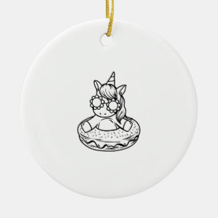 Kids Unicorn In A Doughnut For Colouring Paint Gir Ceramic Ornament
