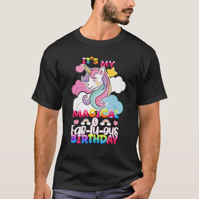 Kids Unicorn Magical Birthday Princess Party Adven T-Shirt (Front)