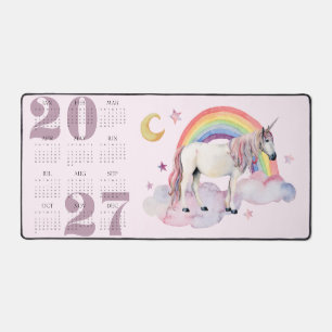 Kids Unicorn Rainbow Moon Stars Year Calendar 2026 Desk Mat