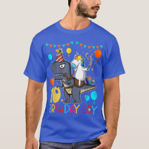 Kids Unicorn Riding Dinosaur 10 Years Old Birthda T-Shirt