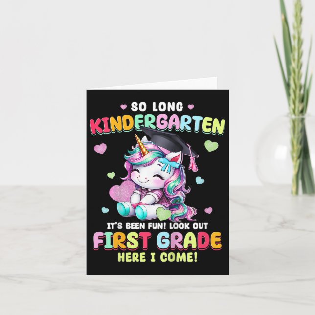 Kids Unicorn So Long Kindergarten Graduation Last  Card (Front)