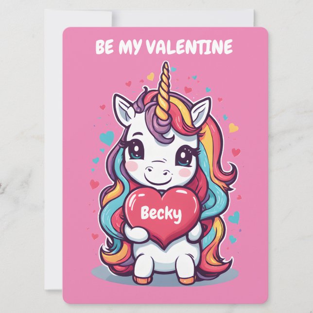 Kids Unicorn Valentine's Day Holiday Card (Front)