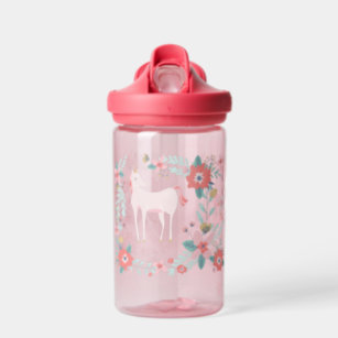 Kids Unicorns and Flowers With Name  Water Bottle