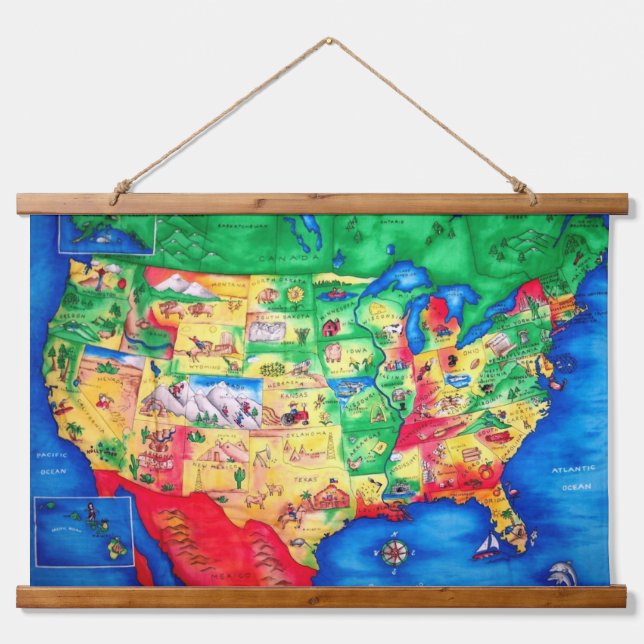 Kids US Map Wall Hanging Tapestry (Front)