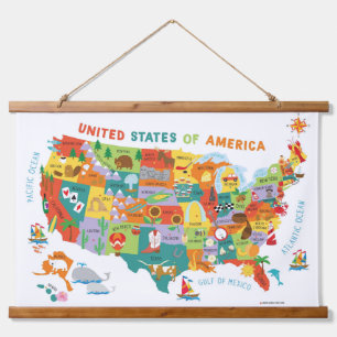 Kids US Map Wall Hanging Tapestry