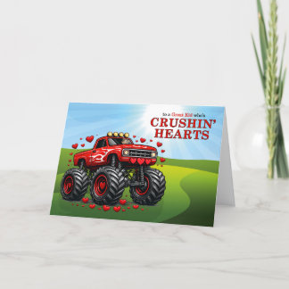 Kid's Valentine Monster Truck Crushin' Hearts Holiday Card