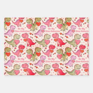 Kids valentine wrap  with dinosaurs &hearts wrapping paper sheet
