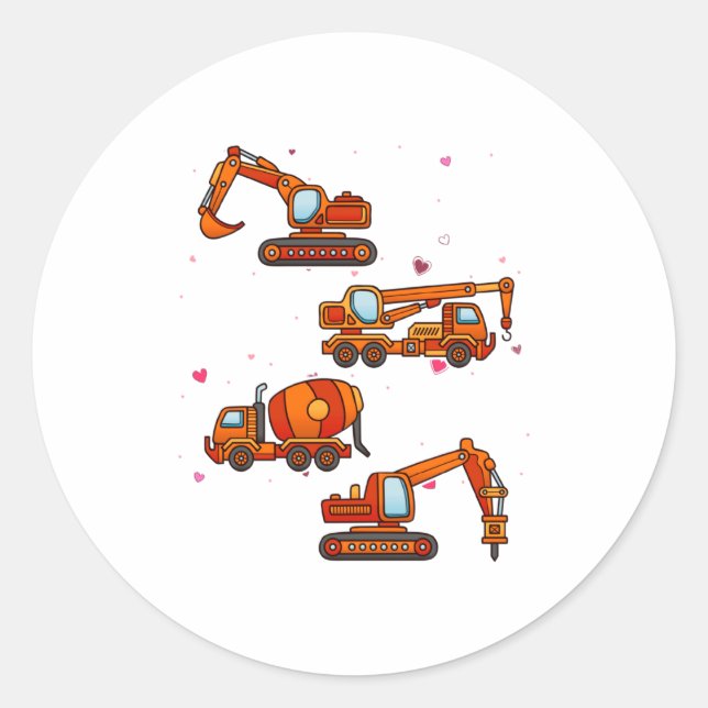 Kids Valentines Day Construction Trucks Boys Kids  Classic Round Sticker (Front)