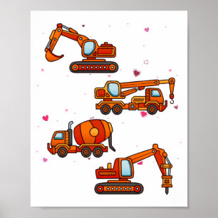 Kids Valentines Day Construction Trucks Boys Kids  Poster