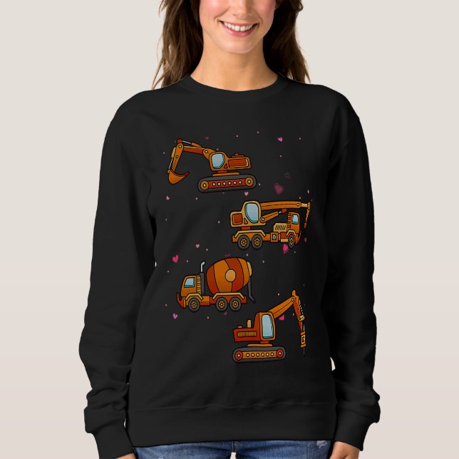 Kids Valentines Day Construction Trucks Funny Boys Sweatshirt (Front)