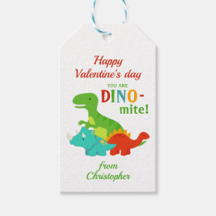 Kids Valentines Day Dinosaur Dino-mite Colourful Gift Tags