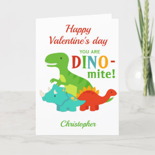 Kids Valentines Day Dinosaur Dino-mite Holiday Card