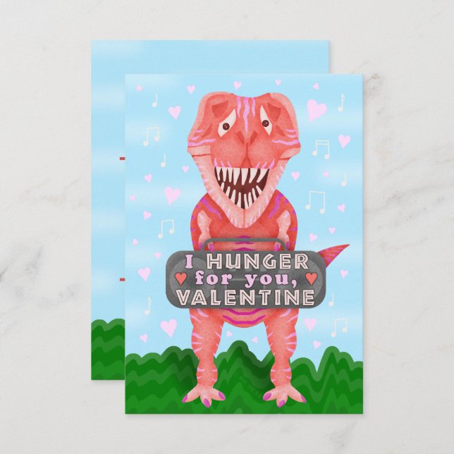Kids Valentine's Day Dinosaur T-Rex Cute Classroom Invitation (Front/Back)