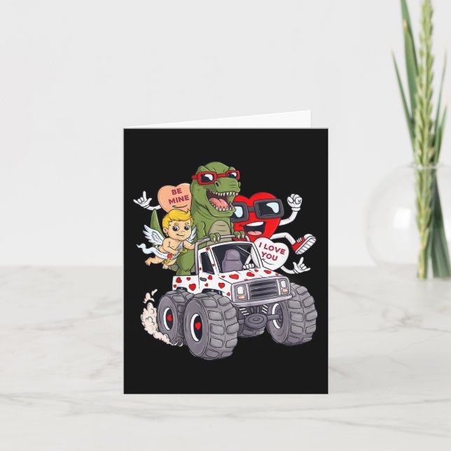 Kids Valentines Day Hearts T Rex Cupid Monster Tru Card (Front)