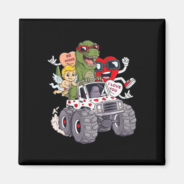 Kids Valentines Day Hearts T Rex Cupid Monster Tru Magnet (Front)