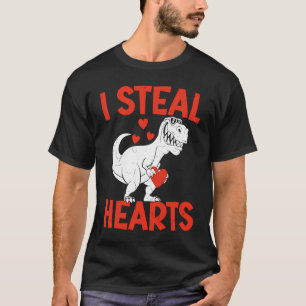 Kids Valentines Day I Steal Hearts Love Trex Dino T-Shirt