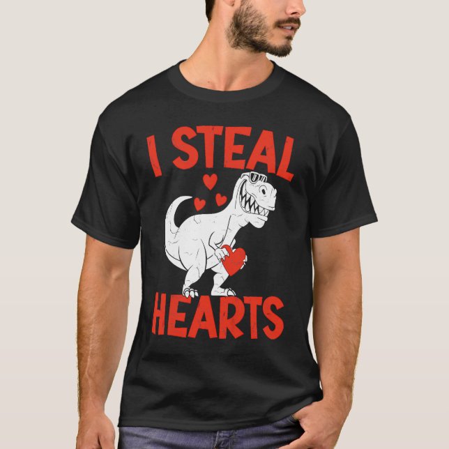 Kids Valentines Day I Steal Hearts Love Trex Dino  T-Shirt (Front)