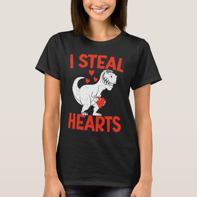 Kids Valentines Day I Steal Hearts Love Trex Dino  T-Shirt (Front)