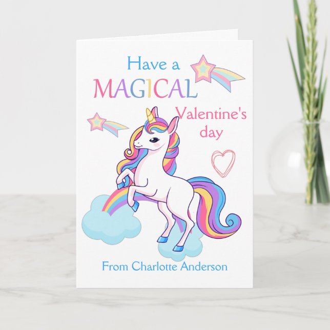 Kids Valentines Day Magical Unicorn Card (Front)