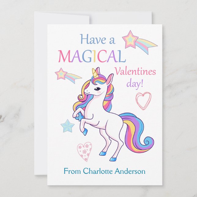 Kids Valentines Day Magical Unicorn Flat Card (Front)