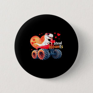 Kids Valentines Day Monster Truck Trex I Steal Hea 6 Cm Round Badge