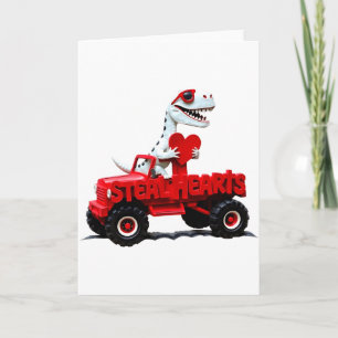 Kids Valentines Day Monster Truck Trex I Steal Hea Card