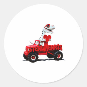 Kids Valentines Day Monster Truck Trex I Steal Hea Classic Round Sticker