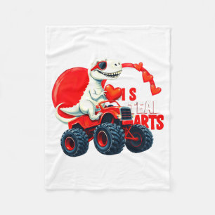 Kids Valentines Day Monster Truck Trex I Steal Hea Fleece Blanket