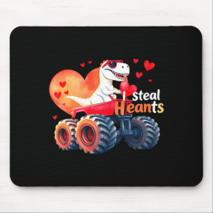 Kids Valentines Day Monster Truck Trex I Steal Hea Mouse Pad
