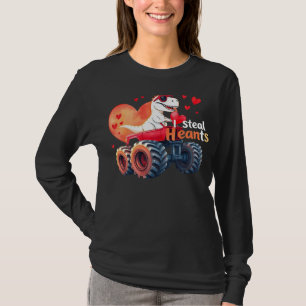 Kids Valentines Day Monster Truck TRex I Steal Hea T-Shirt