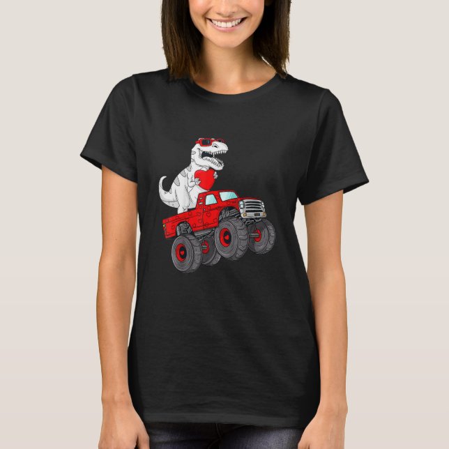 Kids Valentines Day Rex Riding Monster Truck Toddl T-Shirt (Front)