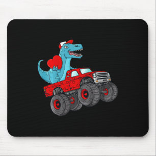 Kids Valentines Day T Rex Riding Monster Truck Fun Mouse Pad