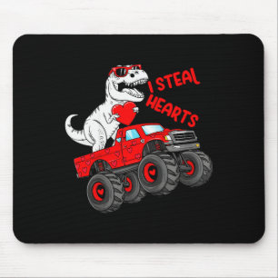 Kids Valentines Day T Rex Riding Monster Truck Fun Mouse Pad