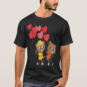Kids Valentines Day teddy bears on a bicycle T-Shirt