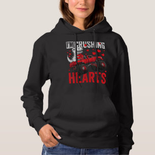 Kids Valentines Day Trex Riding Monster Truck Crus Hoodie