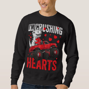 Kids Valentines Day Trex Riding Monster Truck Crus Sweatshirt