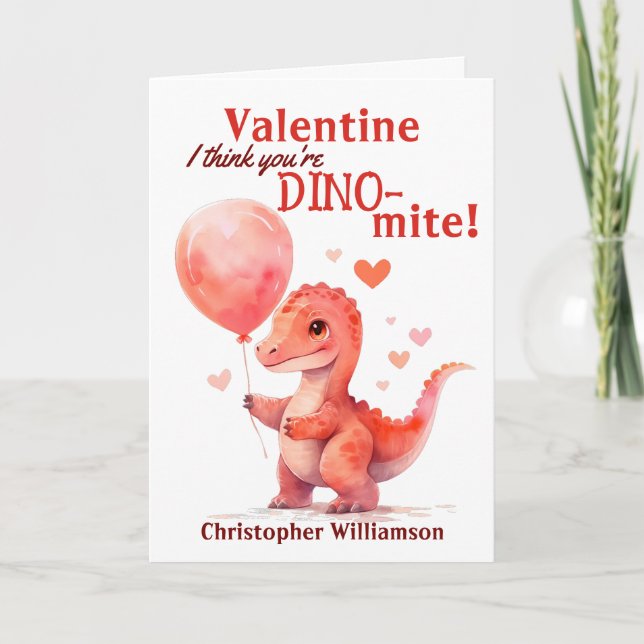 Kids Valentines Day You're Dino-mite Dinosaur Card (Front)