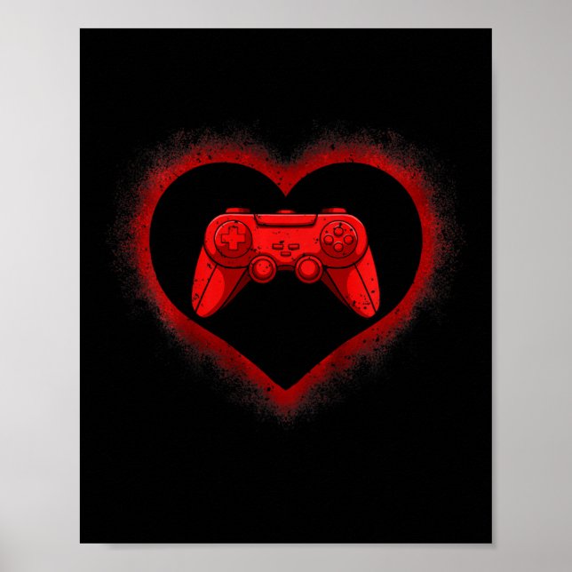 Kids Video-game Controller Heart Valentines Day Co Poster (Front)