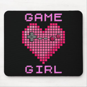 Kids Video Game Girl Retro Gaming Pixel Heart Cont Mouse Pad