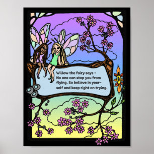 Kids Wall Poster - Fairies Black BG - Unicorn