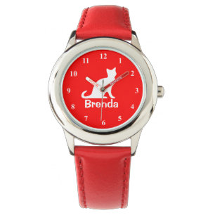 Kid's watch with white cat Customisable pet name