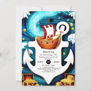 Kids' Watercolor Ahoy Pirate Birthday Invitation