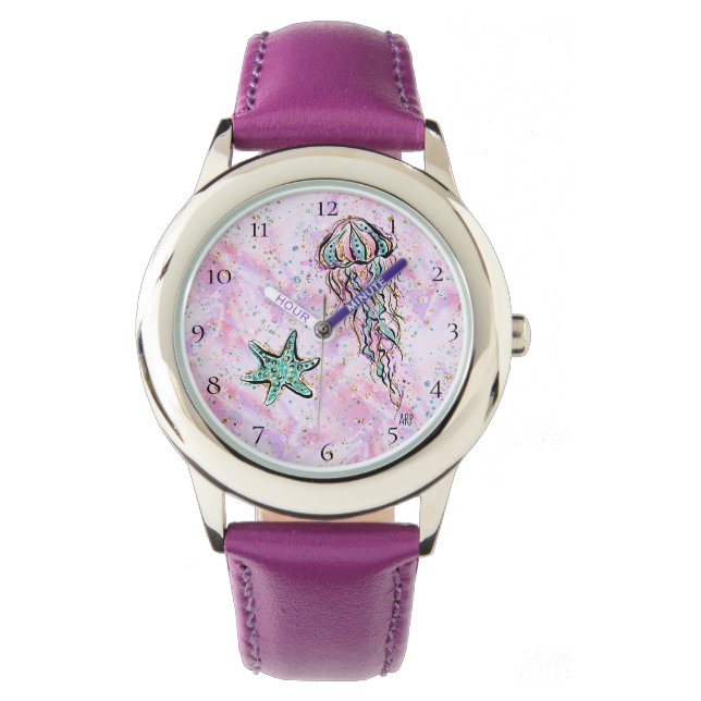 *~* Kids Watercolor Beach Star Fish Jelly Fish Sea Watch (Front)