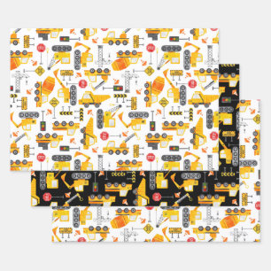 Kids Watercolor Construction Vehicles Pattern Wrapping Paper Sheet